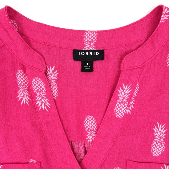 Torrid Harper Pink Pineapples Sleeveless Pullover Gauze Blouse Size XL - Picture 4 of 9